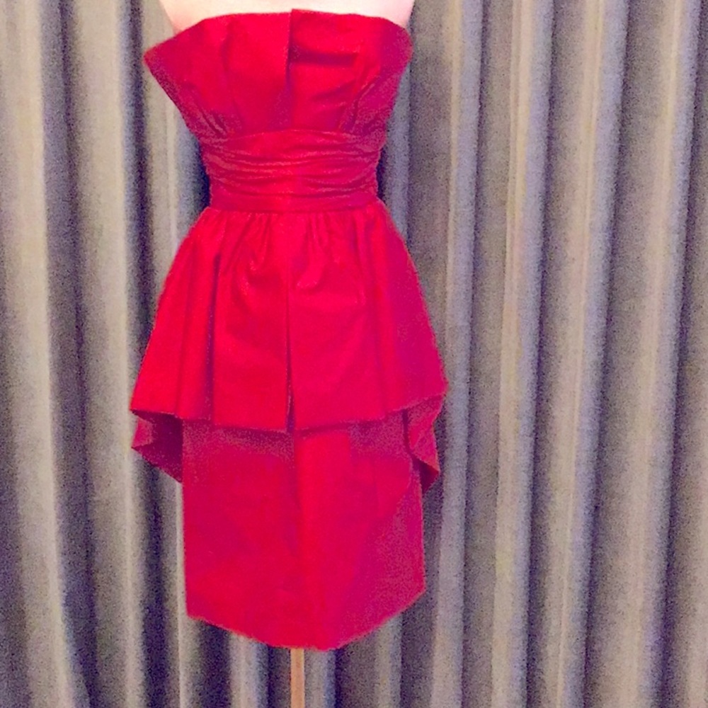 Victor Costa Red Taffeta Peplum Dress